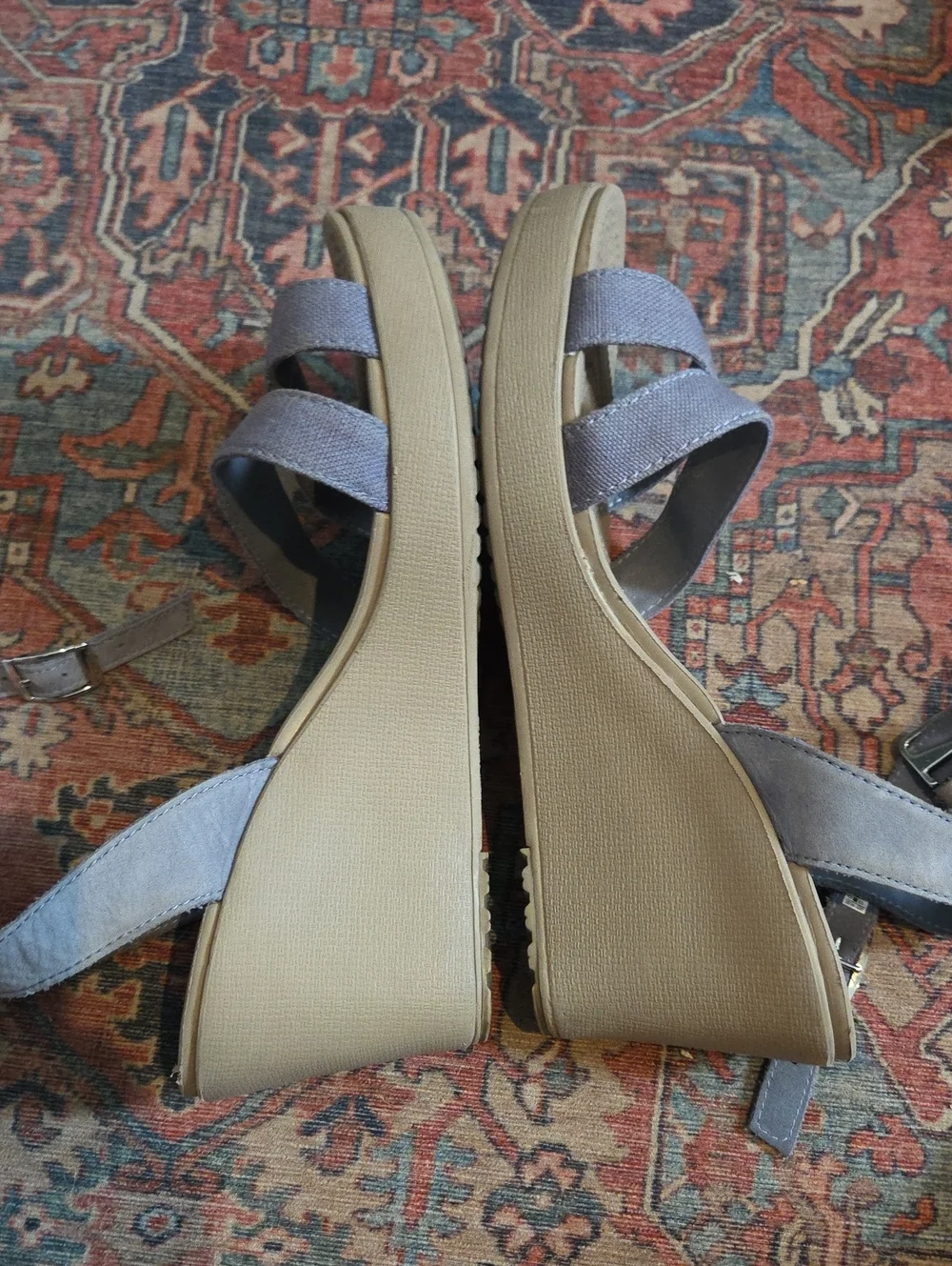 Crocs Blue leigh wedge heel canvas/leather ankle strap slip on w10